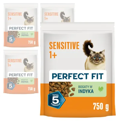 Zdjęcie produktu dla Perfect Fit Sensitive 1+ z Indykiem 4x750g Sucha Karma Dla Kotów z Wrażliwym Układem Pokarmowym