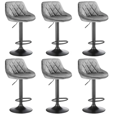 Produktbild von 6er-Set Barhocker Barstuhl Tresenhocker Küchenstühle Samt Hocker Höhenverstellbar Chorm- Hellgrau