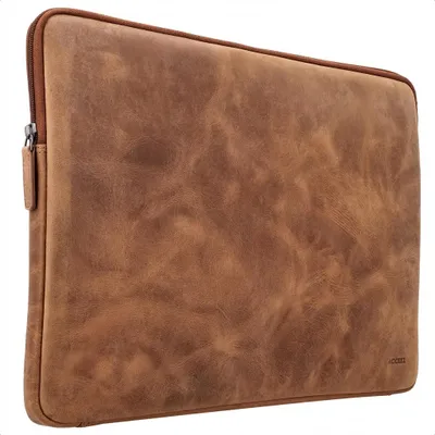 Image de Housse pour ordinateur portable en cuir Accezz avec fermeture éclair, 15-16 pouces - Housse pour ordinateur portable - Cognac