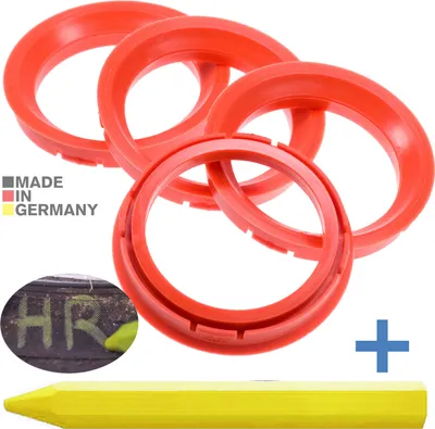 Produktbild von 4X Zentrierringe 73,0 x 57,1 mm Rot Felgen Ringe + 1x Reifen Kreide Fett Stift