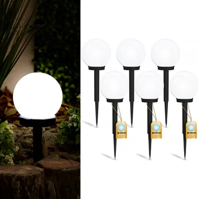 Produktbild von LUMILED 6 kusov solárnych guľových záhradných svetiel solárne lampy solárne gule pre záhradu osvetlená guľa so zemným senzorom súmraku LED IP44 studená biela ∅10