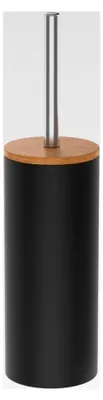 Produktbild von WC-Garnitur Life Style schwarz mit Noppenbürste, Edelstahlgriff und geölter Buchenholzabdeckung – Toilettenbürste mit ergonomischem Griff – Klobürste für schnelle und gründliche Reinigung