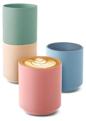 Produktbild von Cappuccino Tassen Groß 4er Set - Pastellfarben aus Keramik - Minimalistisch & Stapelbares Design - Hitzebeständig - Langlebige Keramik - Spülmaschinenfest - 200 ml