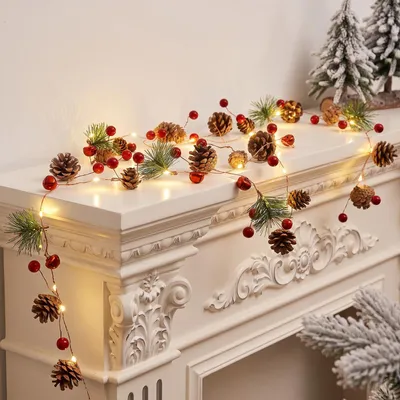 Lichterkette 2 m, 20 warmweiße LED, Tannenzapfen-Deko