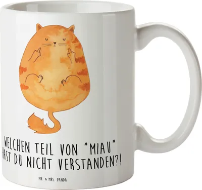 Produktbild von Mr. & Mrs. Panda Tasse Katze Mittelfinger - Weiß - Geschenk, Kaffeetasse, Cat, Pott, Bedruckte, Cats, Mietze, Kater, Kaffeebecher, Becher, Katzen