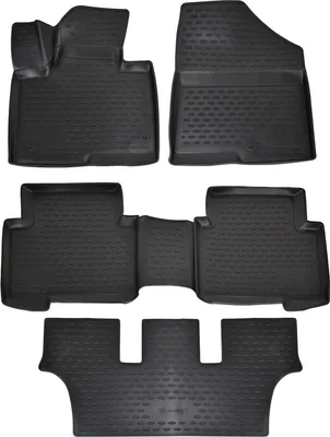 Image de 3D Tapis De Sol en Caoutchouc Exclusive Pour Hyundai Grand Santa Fe 2 2013-2018 5pcs, Bord Haut, Noir, Antidérapant, Toutes Saisons