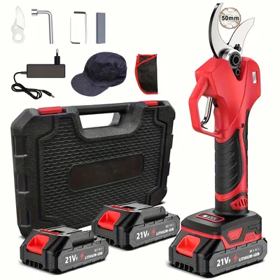 Image de Sécateur électrique – Coupe-branches sans fil – Moteur sans balais de 1000 W – Pour les branches jusqu'à 50 mm de diamètre. Livré avec 2 batteries