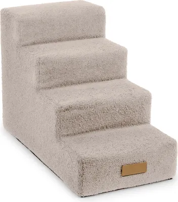 Produktbild von Hundetreppe, für kranke und ältere Tiere, Kletterhilfe, Rampe - 4 Stufen - 60 x 30 x 40 cm - grau Schaffell