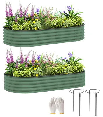 Image de Lot de 2 jardinières surélevées pour le jardin, bacs à plantes d'extérieur à fond ouvert, rebord en caoutchouc, métal, 181 x 93 x 30 cm, vert