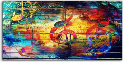 Produktbild von Coloray Glasbild 140x70  Wandbild Glasbilder Musik bunte Collage Violinschlüssel