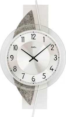 Produktbild von AMS 9552 Wanduhr Quarz silbern modern Naturstein-Optik mit Aluminium und Glas