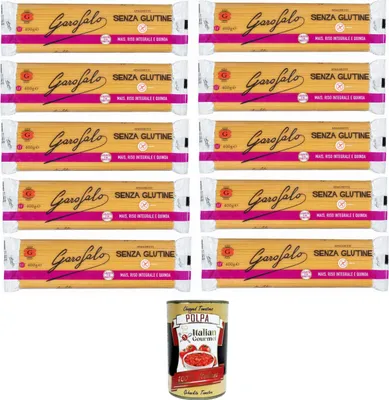 Produktbild von Garofalo Spaghetti Pasta senza Glutine, Glutenfreie Pasta aus Mais, Naturreis und Quinoa 10x400gr + Italian Gourmet polpa 400g