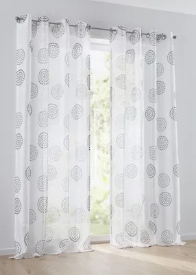 Produktbild von Vorhang Bella anthrazit, Gardine mit Ösen, halbtransparent weiß, Ausbrenner, durchscheinend, Bedruckt mit Kreis Motiv (1 Stück) (135 x 145 cm)