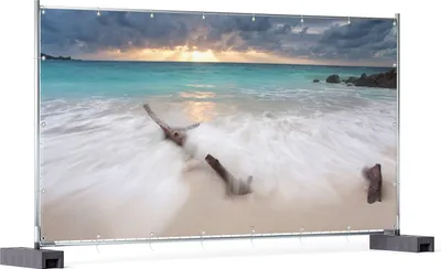 Produktbild von Wallario XXL Outdoor-Poster für Garten oder Balkon, Motiv Wellen am Strand bei Sonnenuntergang, in ca. 340 x 173 cm