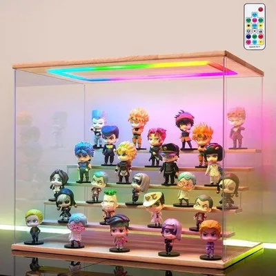 Produktbild von Acryllade mit farbwechselndem RGB-LED-Licht - Sammler- und Kunstkabinetten - 50x32x42cm Holzfarbenausschnitt mit multifarbiger Anzeige
