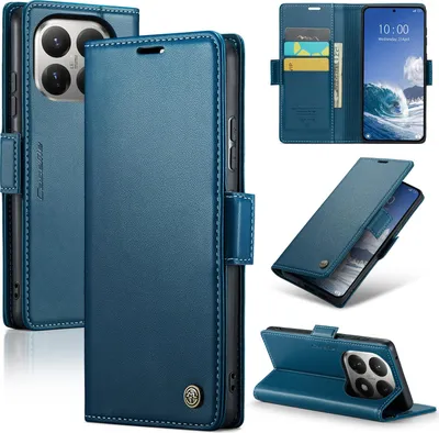 Immagine prodotto di Custodia in pelle per Xiaomi 15T portafoglio porta carte custodia protettiva con funzione stand blu