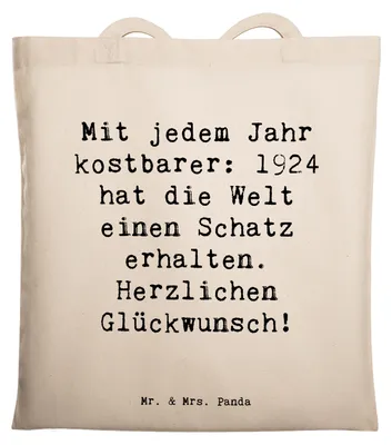 Produktbild von Mr. & Mrs. Panda Tote Bag Spruch 1924 Geburtstag - Transparent - Geschenk, Jutebeutel, Geburtstagswünsche, geschichtsträchtige Geschenke, Beutel, Laptoptasche, Jahr