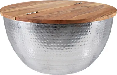 Produktbild von riess-ambiente Runder Couchtisch ORIENT STORAGE 60cm silber Akazienholz mit Stauraum Hammerschlag Beistelltisch Tisch