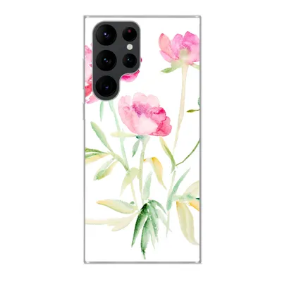 Produktbild von MuchoWow® Handyhülle Schutzhülle Hülle für Samsung Galaxy S22 Ultra Blumen - Aquarell - Rosa Silikon Softcase Handy Hülle - Abbildung