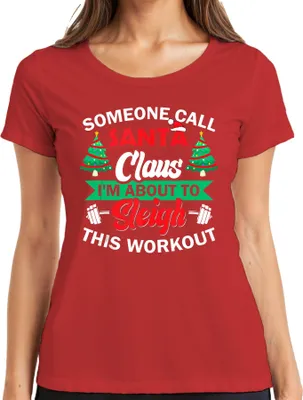 Produktbild von Santa Claus Sleigh This Workout Weihnachten Fitness Gym Lustig Damen T-Shirt, Rot, M