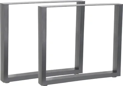 Two gray metal table legs are shown against a white background.