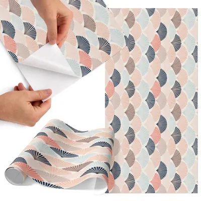 Produktbild von Möbelfolie 65x130 cm - Klebefolie Möbel - Selbstklebende Folie - Folie für Möbel - Möbelfolie Küche - Klebefolie Küche - Möbelfolie Schrank - Wasserdicht - Abwaschbar - Selbstklebend - Luftblasenfrei - Rückstandslos entfernbar - Pastellfans