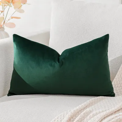 Produktbild von Samtkissenbezug, Dekokissen, Sofakissen, Lendenkissen, dekorativer Kissenbezug, Sofa, Schlafzimmer, 30 x 50 cm, dunkelgrün