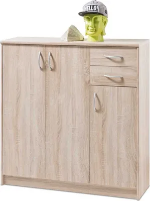 Produktbild von Kommode - Eiche Sonoma Nachbildung - 109 x 112 cm - 3 Türen - 2 Schubladen - 5 Einlegeböden
