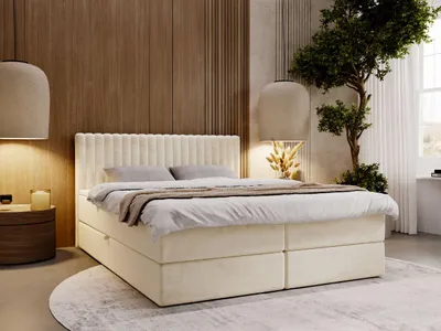 Produktbild von GrainGold Boxspringbett Marbella 200x200 cm - Bett 200x200, Kontinentalbett mit Bettkasten - Doppelbett mit Matratze - Beige (Monolith 04)