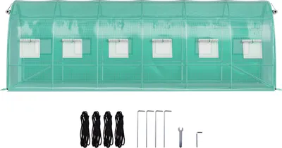 Immagine prodotto di SucceBuy serra a tunnel walk-in 20 x 10 x 7 piedi, serra portatile per piante con cerchi in acciaio zincato, 3 barre superiori, 4 barre diagonali, 2 porte con cerniera, 12 finestre avvolgibili, colore verde