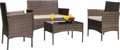 Produktbild von Maceira Terrassenmöbel Polyrattan 4-Sitzer Lounge-Set Schwarz witterungsbeständig mit Glasplatte