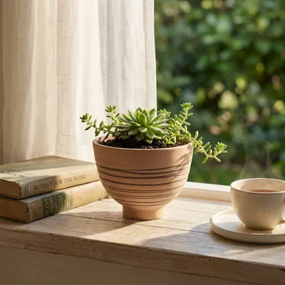 Immagine prodotto di Milani Home - vaso per piante in fibra sintetica taupe, design decorativo, formato piccolo per interno esterno