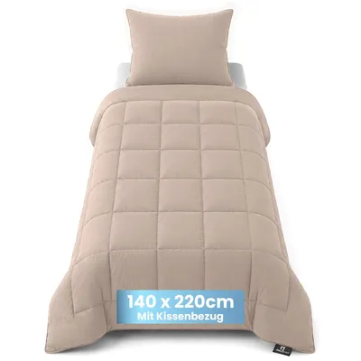 Produktbild von Slaapspeciaal Bettdecke ohne Bezug 140x220cm - Ganzjahresdecke Extra lang - Steppdecke inkl. 1 Kissenbezug - Beige