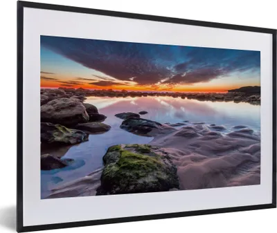 Produktbild von MuchoWow® Gerahmtes Poster Felsen - Wasser - Natur 60x40 cm - Poster mit Schwarzem Bilderrahmen Wandposter Rahmen Foto Bilder - Schlafzimmer - Plakat in Rahmen - Drucken