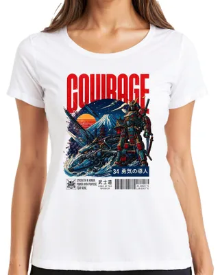 Productafbeelding van COURAGE Mecha Samurai Japan Cyberpunk Anime Sci-Fi Y2K Bushido Dames T-shirt, Wit, Maat S