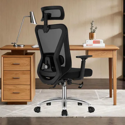 Immagine prodotto di Sedia da ufficio ergonomica, colore nero, con braccioli regolabili e girevole