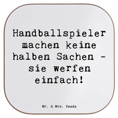Produktbild von Mr. & Mrs. Panda Untersetzer für Gläser Spruch Handball Wurf - Weiß - Geschenk, Tischuntersetzer, Humor, Sportler, Teamgeist, Sportart, gläseruntersetzer, Geschenke
