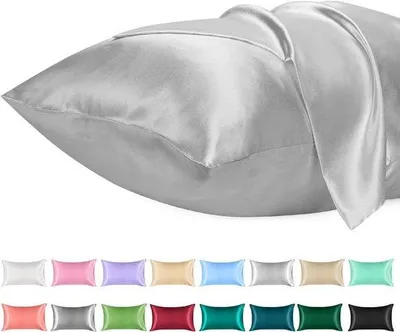 Productafbeelding van Famanu kussensloopsets, 50x90 cm, lichtgrijs, set van 2 - Microvezel satijn, effen kleur, envelopsluiting