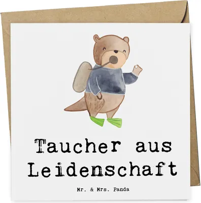 Produktbild von Mr. & Mrs. Panda doppelkarte Taucher Leidenschaft - Weiß - Geschenk, faltkarte, Klappkarte, Glückwunschkarte, anlasskarte, Grußkarte