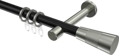 Produktbild von Interdeco Gardinenstange / Vorhangstange Schwarz / Edelstahl-Optik, Typ Prestige Tanara (Konus Bicolor), 20 mm Ø 1-läufig, 320 cm