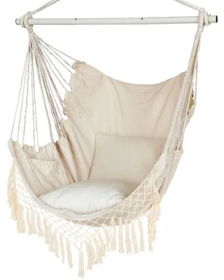 Immagine prodotto di Sedia a dondolo sospesa, adatta sia per interni che per esterni, con 2 cuscini, portata massima 150 kg, color beige