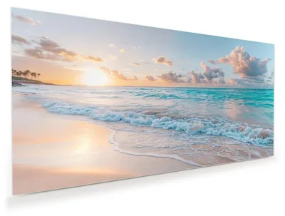 Produktbild von Glasbild 120x60cm in XXL für Wohnzimmer, Schlafzimmer Motiv Sonnenaufgang Strand