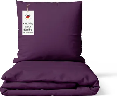 Produktbild von Bettwäsche 155x220 cm Lila 2-teilig einfarbig Bettbezug mit Kissenbezug 80x80 cm – bügelfrei & hautfreundlich