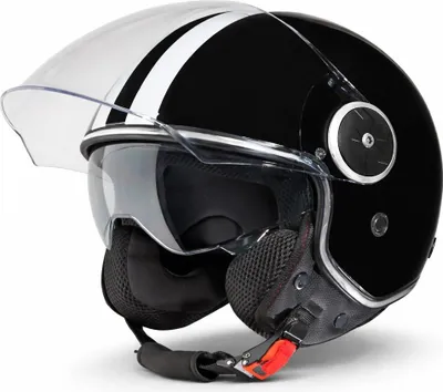 Produktbild von VINZ Arenas Jethelm mit Doppelvisier | Roller Helm mit Streifen & mit Sonnenblende | In Gr. XS-XXL | ECE 22.06  | Motorradhelm mit Visier | Viele Farben Erhältlich - Schwarz | L (59 - 60 cm)
