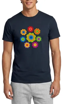 Produktbild von Spreadshirt 70er Jahre Hippie Flower Power Kostüm Blumen Fasching Männer T-Shirt, XXL, Navy