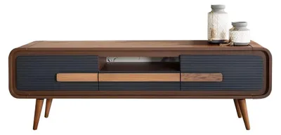 Produktbild von Anthrazit-walnuss TV-Schrank aus Holz mit Kamin und Stauraum Fernsehschrank