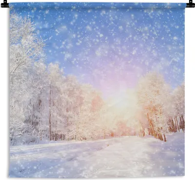 Produktbild von MuchoWow® Wandteppich Wandbehang Schnee - Sonne - Winter 60x60 cm Tapisserie Dekoration Wandtuch - Dekorationen - Wand Decke