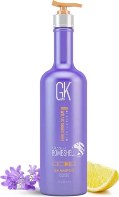 Produktbild von Global Keratin GKhair Silver Bombshell 710 ml - Messing aus lila Shampoo / Toner für blondes und graues Haar Entfernt gelbe Messing-Töne für Frauen (710 ml)