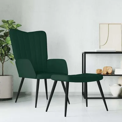 Image de vidaXL Fauteuil relax avec pouf vert foncé velours