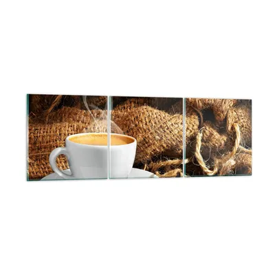 Produktbild von Bilder auf glas - Cappuccino Tasse Körner Beutel - 150x50cm - Glasbilder - Wandbilder - Kunstdruck - zum Aufhängen bereit - Wanddekoration aus Glas - Glas Bilder - Wandbild auf Glas - GCA150x50-2383